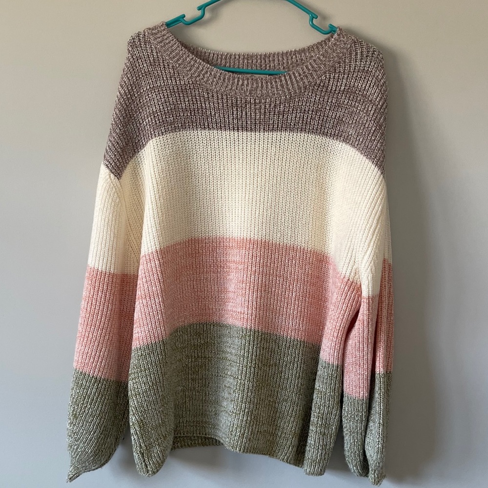 Striped balloon sleeve sweater
